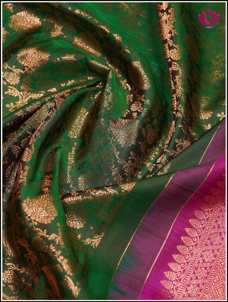 Kanchipuram Silk Saree in Green and Pinkish-red with brocade 22
