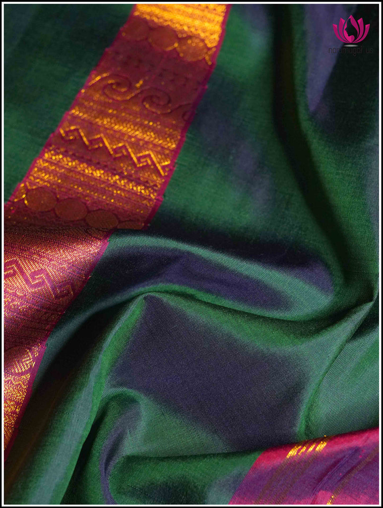 Kanchipuram silk saree in Emerald Green with a Unique zari woven temple design 5