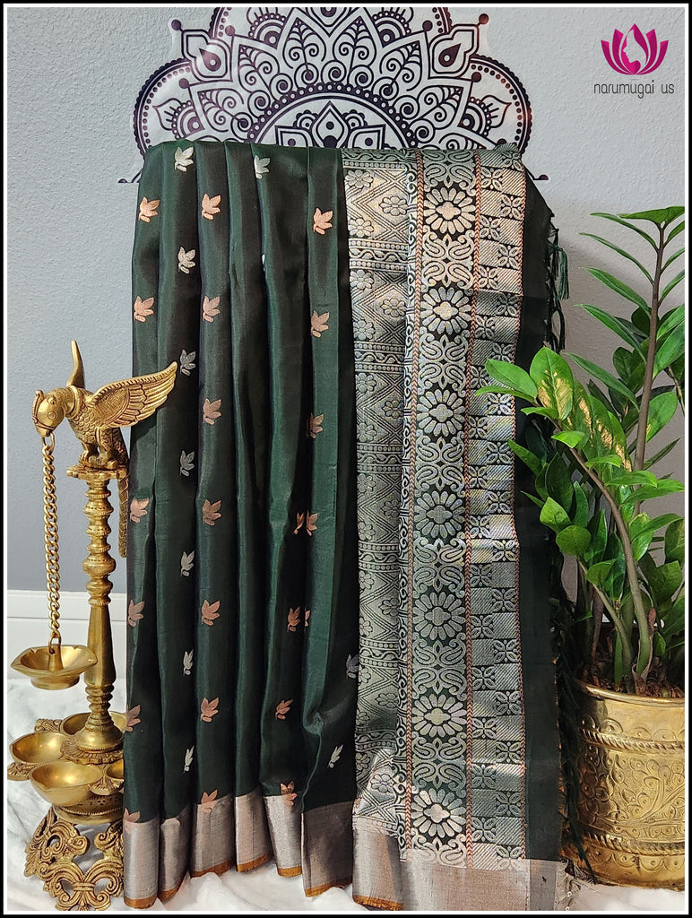 Softsilk green silver zari saree